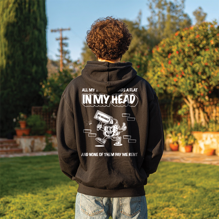 model with black graphic hoodie