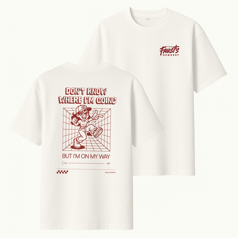 Two white t-shirts with red graphics and text on a white background