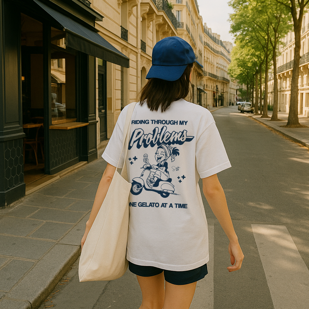 model with T Shirt design White