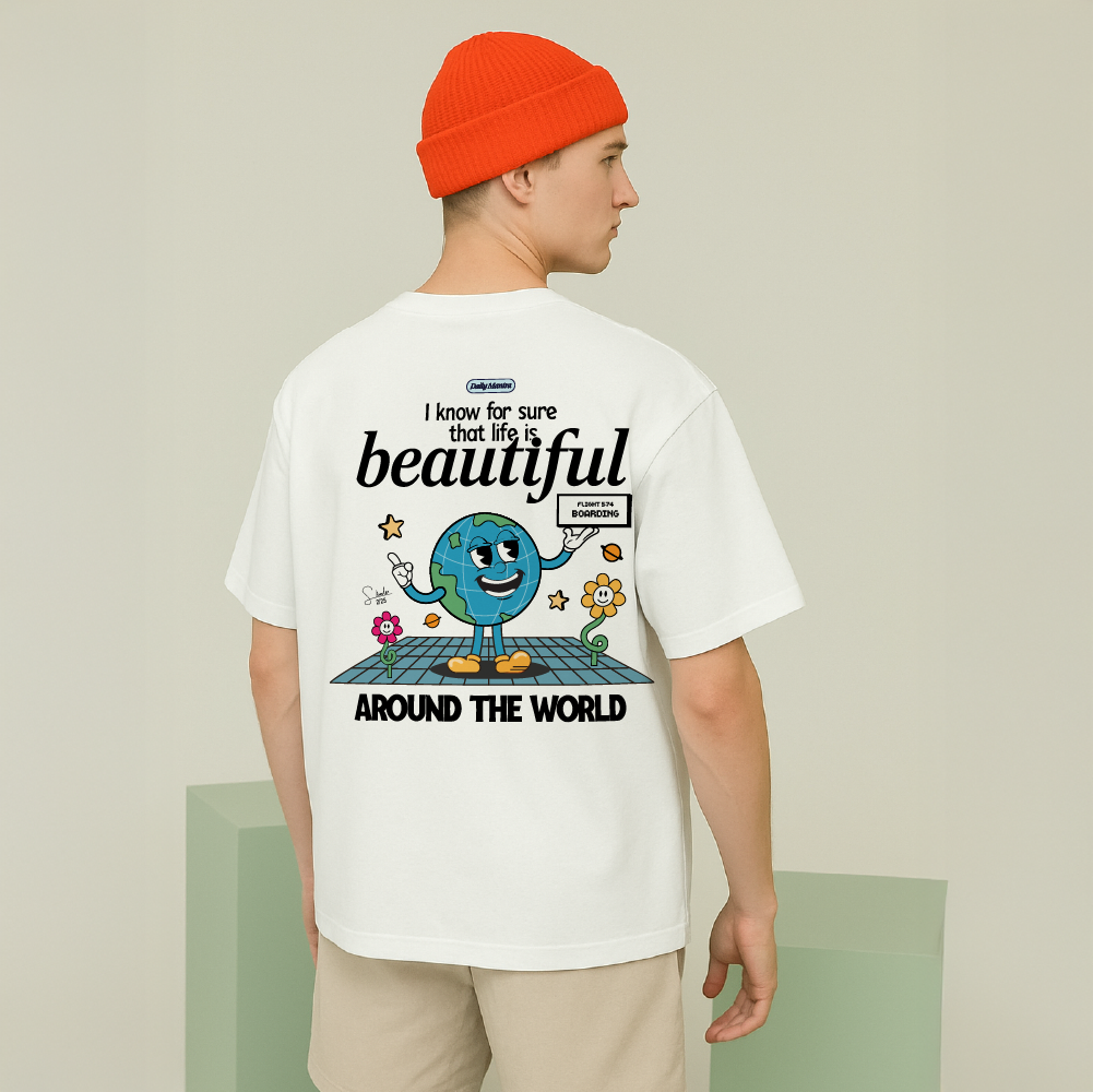 model with T Shirt design White