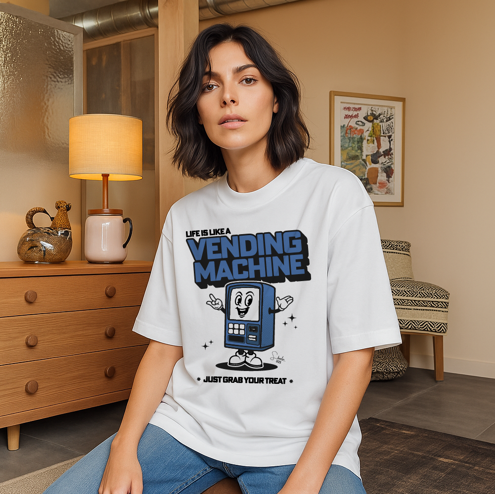 model with T Shirt design White