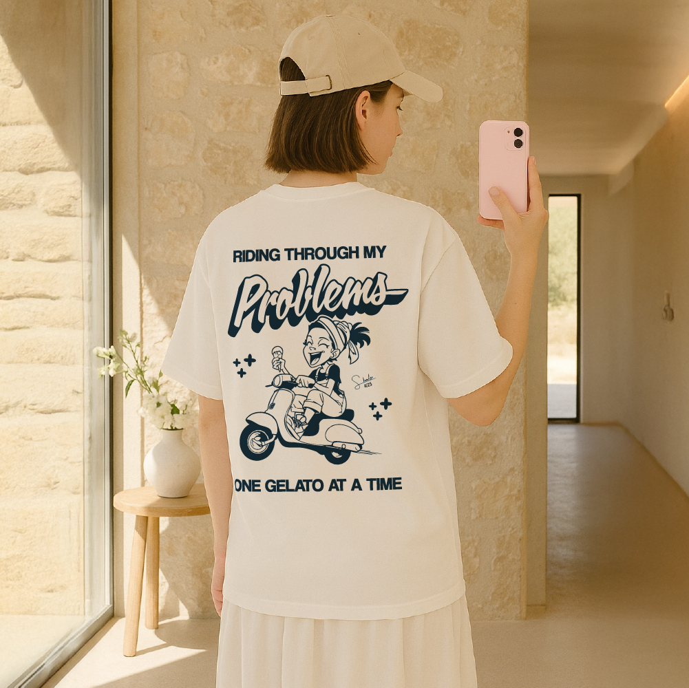 model with T Shirt design White