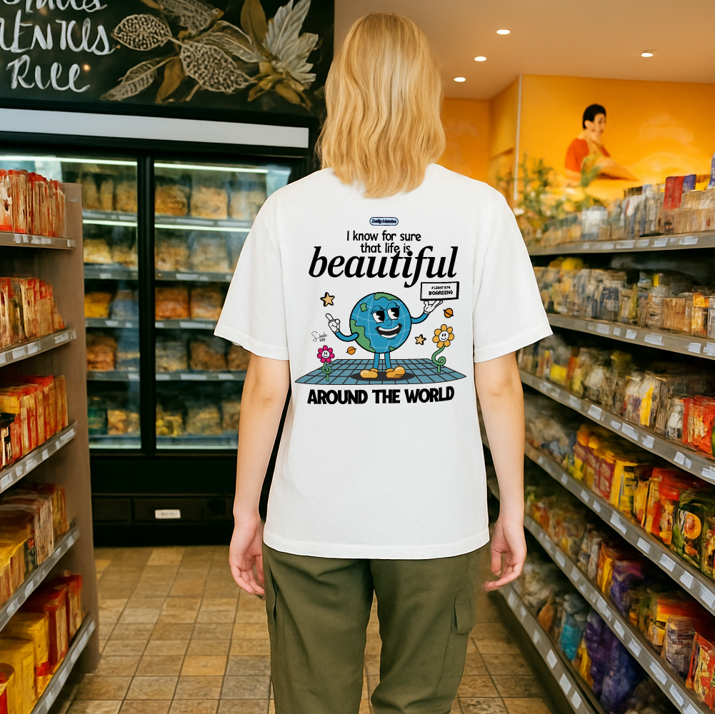 model with T Shirt design White