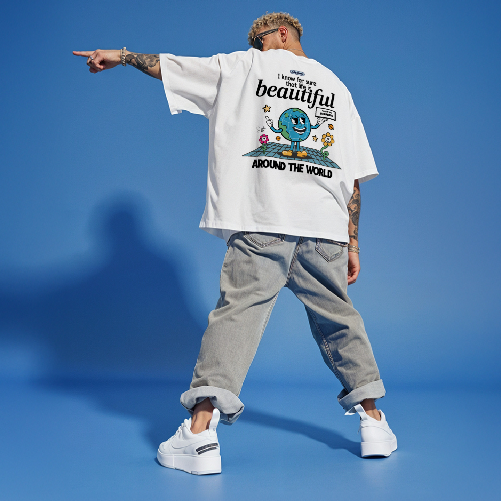 model with T Shirt design White