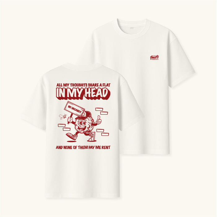 White t-shirt with red graphic and text on a white background