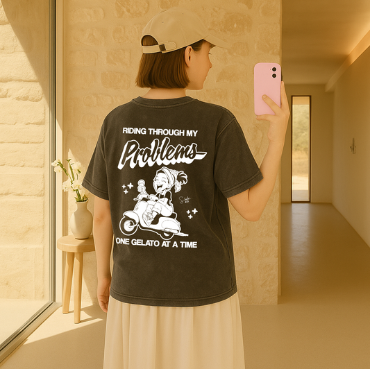 model with T Shirt design Black